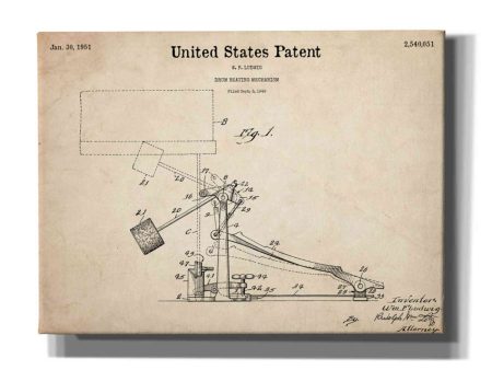 Drum Beating Mechanism Blueprint Patent Parchment,  Canvas Wall Art Hot on Sale