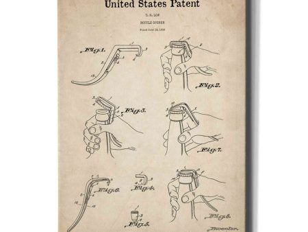 Bottle Opener Blueprint Patent Parchment,  Canvas Wall Art Fashion