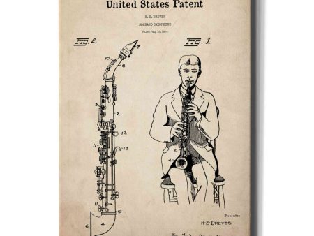 Soprano Saxophone Blueprint Patent Parchment,  Canvas Wall Art Cheap