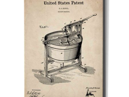 Washing Machine Blueprint Patent Parchment,  Canvas Wall Art Online Hot Sale