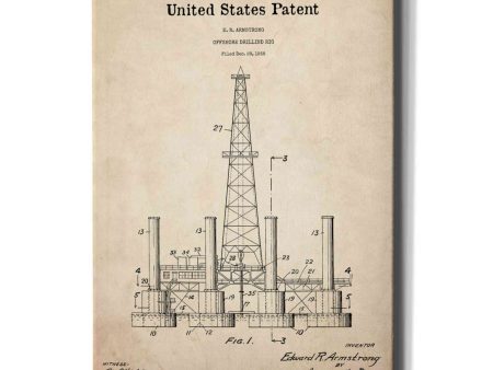 Drilling Rig Blueprint Patent Parchment,  Canvas Wall Art Online Sale