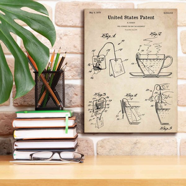 Tea Bag Blueprint Patent Parchment,  Canvas Wall Art Online