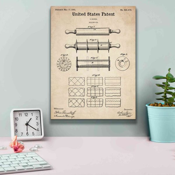 Rolling Pin Blueprint Patent Parchment,  Canvas Wall Art Cheap