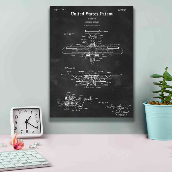 Amphibian Aircraft Blueprint Patent Chalkboard,  Canvas Wall Art Discount