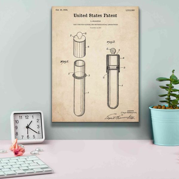 Test Tube Blueprint Patent Parchment,  Canvas Wall Art For Discount