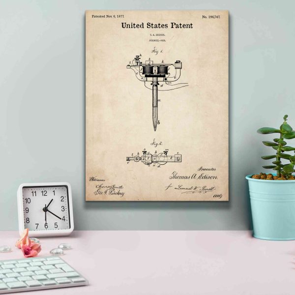 Tattoo Stencil Pen Blueprint Patent Parchment,  Canvas Wall Art For Sale