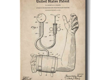 Blood Pressure Pump Blueprint Patent Parchment,  Canvas Wall Art Online Sale