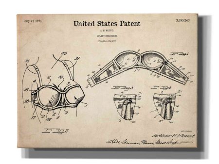 Push-up Bra Blueprint Patent Parchment,  Canvas Wall Art Discount