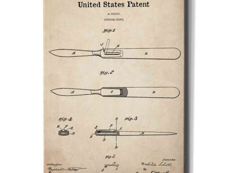 Surgical Knife Blueprint Patent Parchment,  Canvas Wall Art Online Hot Sale