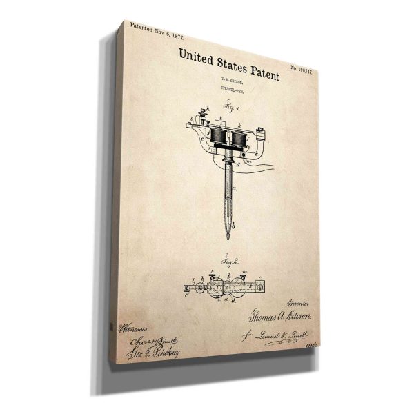 Tattoo Stencil Pen Blueprint Patent Parchment,  Canvas Wall Art For Sale