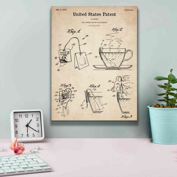 Tea Bag Blueprint Patent Parchment,  Canvas Wall Art Online