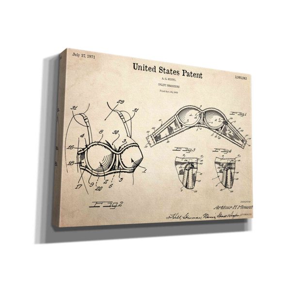 Push-up Bra Blueprint Patent Parchment,  Canvas Wall Art Discount