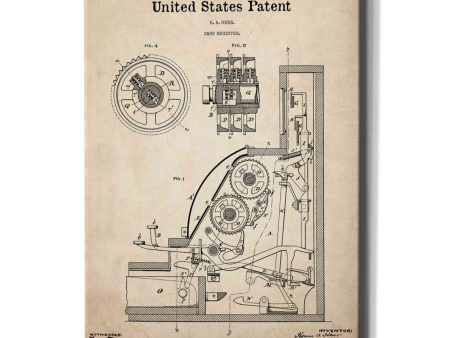 Cash Register Blueprint Patent Parchment,  Canvas Wall Art Cheap