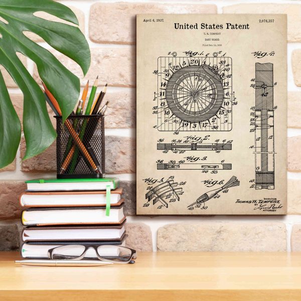 Darts Game Blueprint Patent Parchment,  Canvas Wall Art Cheap