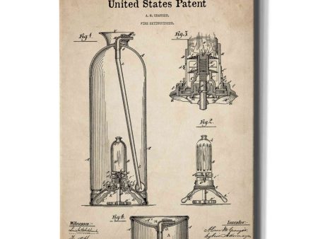 Fire Extinguisher Blueprint Patent Parchment,  Canvas Wall Art For Cheap