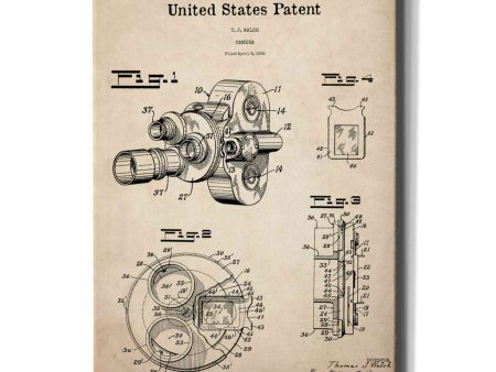 Film Camera Blueprint Patent Parchment,  Canvas Wall Art Fashion