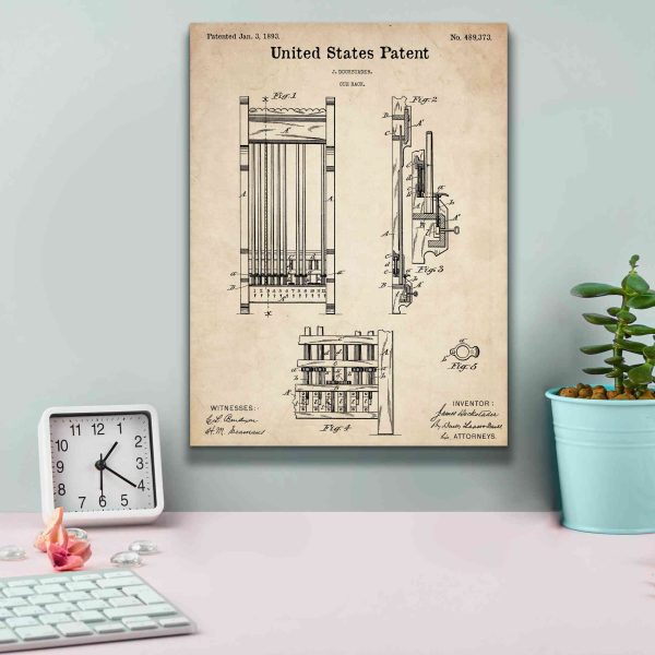 Cue Rack Blueprint Patent Parchment,  Canvas Wall Art For Sale