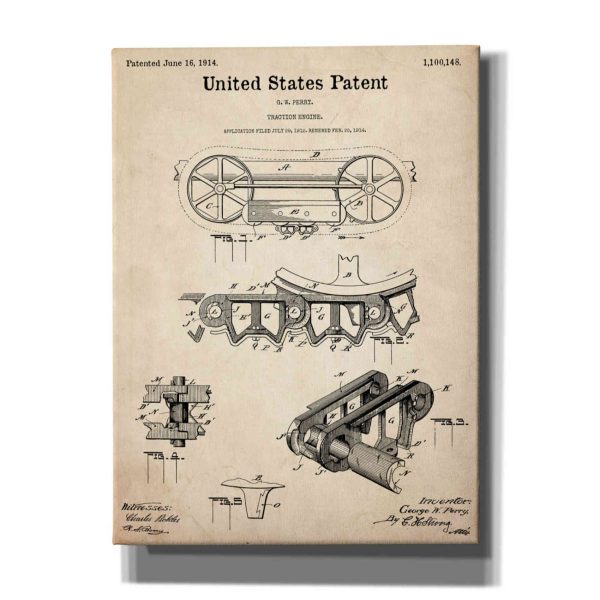 Traction Engine Blueprint Patent Parchment,  Canvas Wall Art on Sale