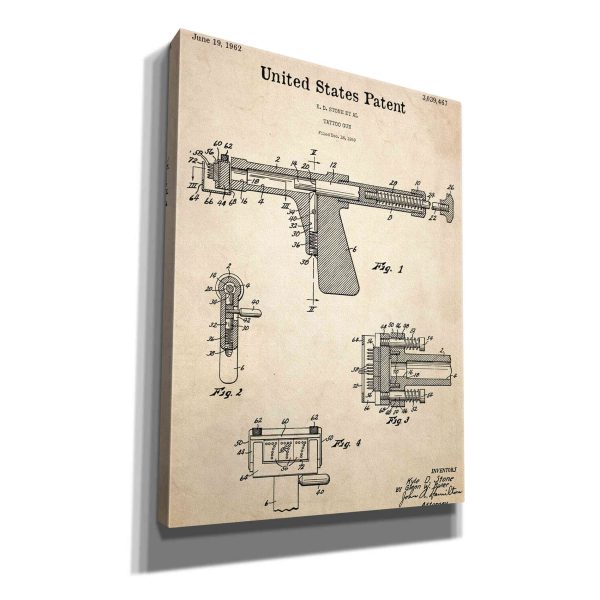 Tattoo Gun Blueprint Patent Parchment,  Canvas Wall Art Discount