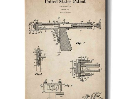 Tattoo Gun Blueprint Patent Parchment,  Canvas Wall Art Discount