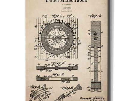 Darts Game Blueprint Patent Parchment,  Canvas Wall Art Cheap