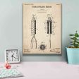 Curling Iron Blueprint Patent Parchment,  Canvas Wall Art Online