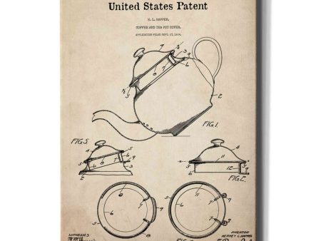 Tea Pot Cover Blueprint Patent Parchment,  Canvas Wall Art Online Sale