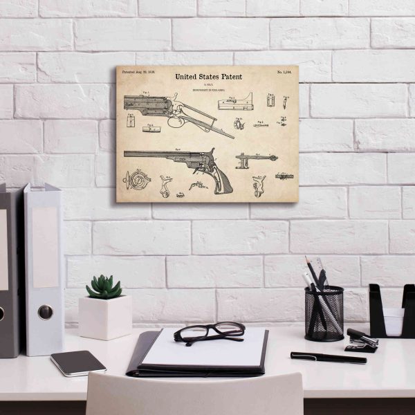 Colt Revolver Blueprint Patent Parchment,  Canvas Wall Art Fashion