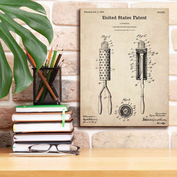 Curling Iron Blueprint Patent Parchment,  Canvas Wall Art Online