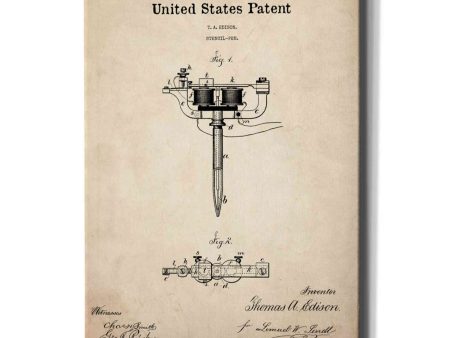 Tattoo Stencil Pen Blueprint Patent Parchment,  Canvas Wall Art For Sale