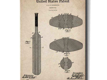 Cricket Bat Blueprint Patent Parchment,  Canvas Wall Art For Cheap