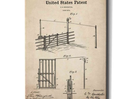 Farm Gate Blueprint Patent Parchment,  Canvas Wall Art For Discount