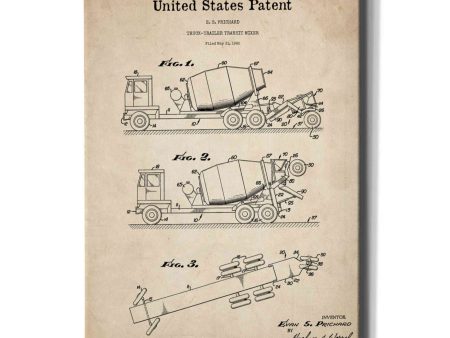 Truck Trailer Transit Mixer Blueprint Patent Parchment,  Canvas Wall Art Online