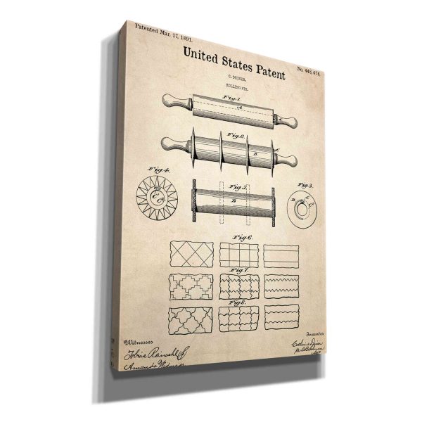 Rolling Pin Blueprint Patent Parchment,  Canvas Wall Art Cheap