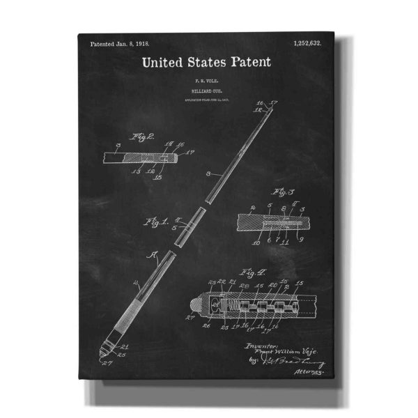 Billard Cue Blueprint Patent Chalkboard,  Canvas Wall Art Online now