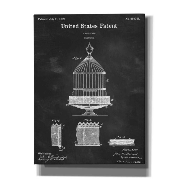 Bird Cage Blueprint Patent Chalkboard,  Canvas Wall Art For Discount