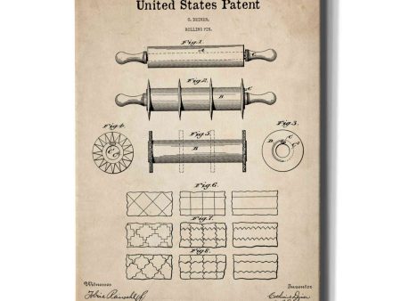 Rolling Pin Blueprint Patent Parchment,  Canvas Wall Art Cheap