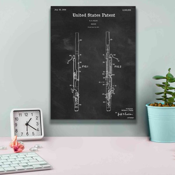 Bassoon Blueprint Patent Chalkboard,  Canvas Wall Art Fashion