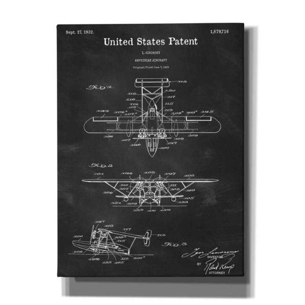 Amphibian Aircraft Blueprint Patent Chalkboard,  Canvas Wall Art Discount