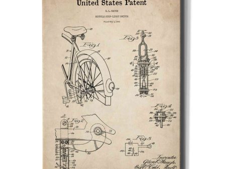 Bicycle Stop-light Switch Blueprint Patent Parchment,  Canvas Wall Art Hot on Sale