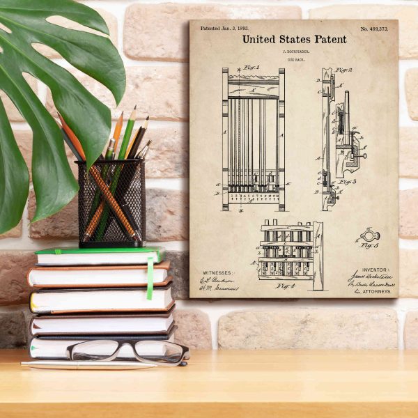 Cue Rack Blueprint Patent Parchment,  Canvas Wall Art For Sale