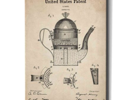 Coffee Pot Blueprint Patent Parchment,  Canvas Wall Art Cheap