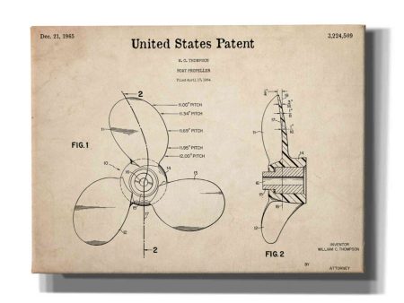 Boat Propeller Blueprint Patent Parchment,  Canvas Wall Art Online