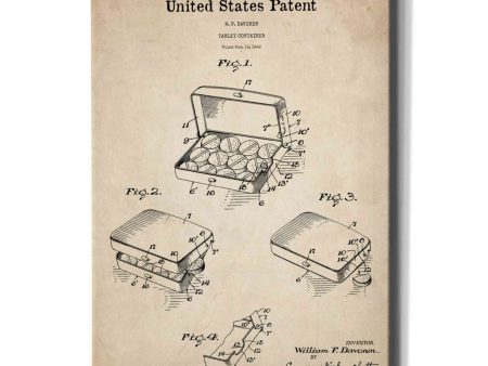 Pharmacy Tablet Container Blueprint Patent Parchment,  Canvas Wall Art For Discount