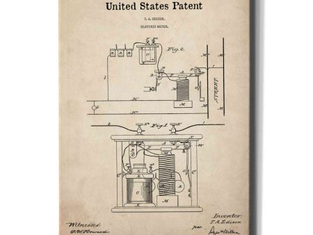 Edison Electric Meter Blueprint Patent Parchment,  Canvas Wall Art Online