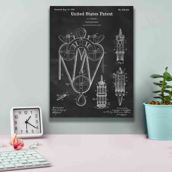 Block and Tackle Blueprint Patent Chalkboard,  Canvas Wall Art Hot on Sale