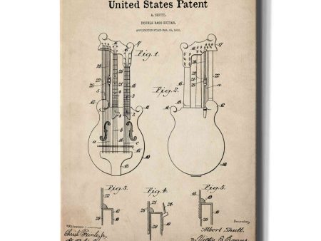 Double Bass Guitar Blueprint Patent Parchment,  Canvas Wall Art Discount