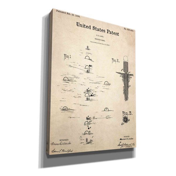 Croquet Blueprint Patent Parchment,  Canvas Wall Art Hot on Sale