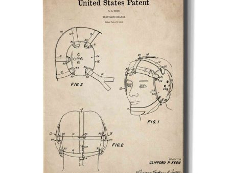 Wrestling Headgear Blueprint Patent Parchment,  Canvas Wall Art Online Sale