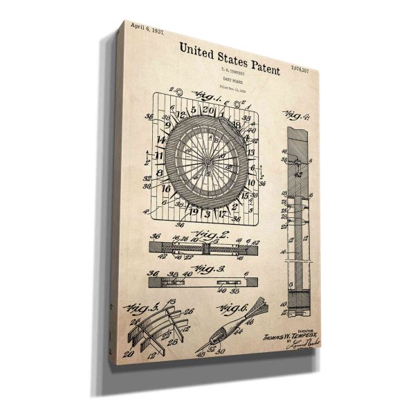 Darts Game Blueprint Patent Parchment,  Canvas Wall Art Cheap